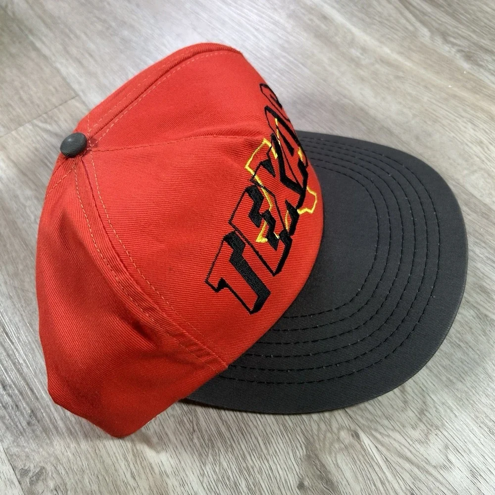 VTG 90s Texas State Snapback Hat Red Black Cap Made in USA